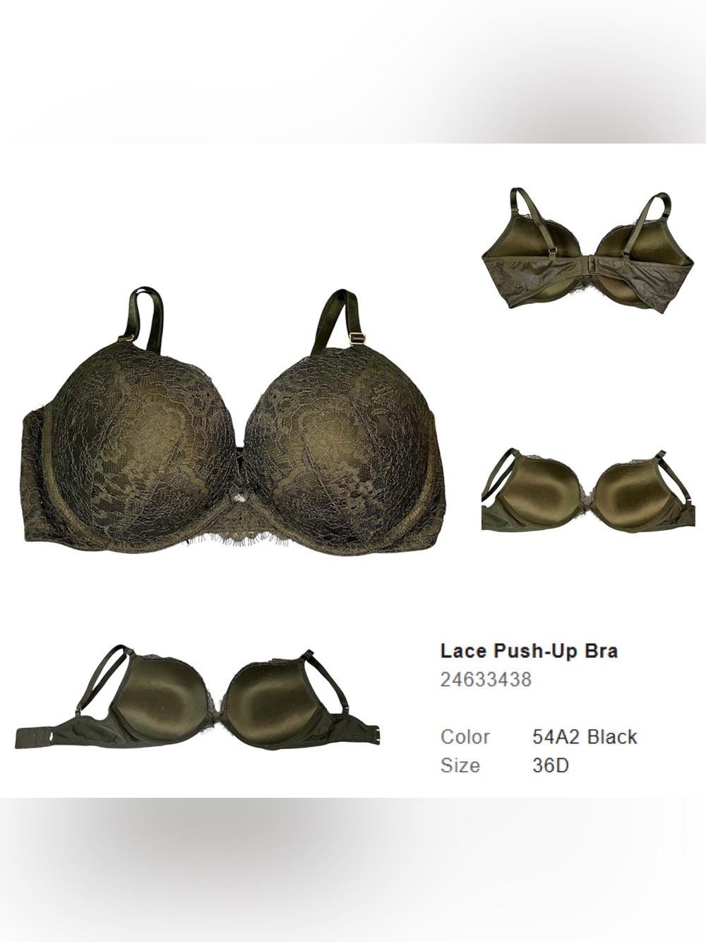 Victoria’s Secret Lace Push-Up Bra - 36D - Black